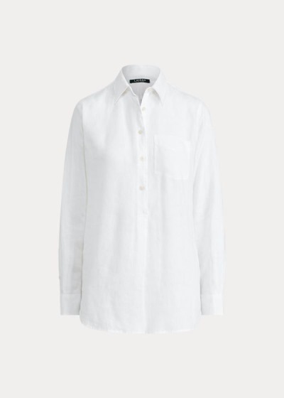 Camisa Ralph Lauren Mujer Blancos - Linen Long-Sleeve - AZOQT5701